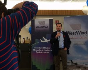 Dennis Baranieski, West Wind's VP of Business Development and Customer Relations, speaks at Monday's announcement. Photo by Braden Malsbury.